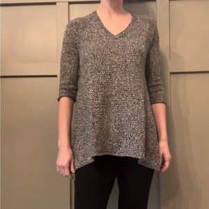 EILEEN Fisher Linen Wool Blend Marled Knit V-Neck Sweater Tunic Size Small